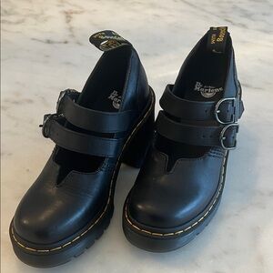 Dr. Martens Black Heels with Buckle Straps